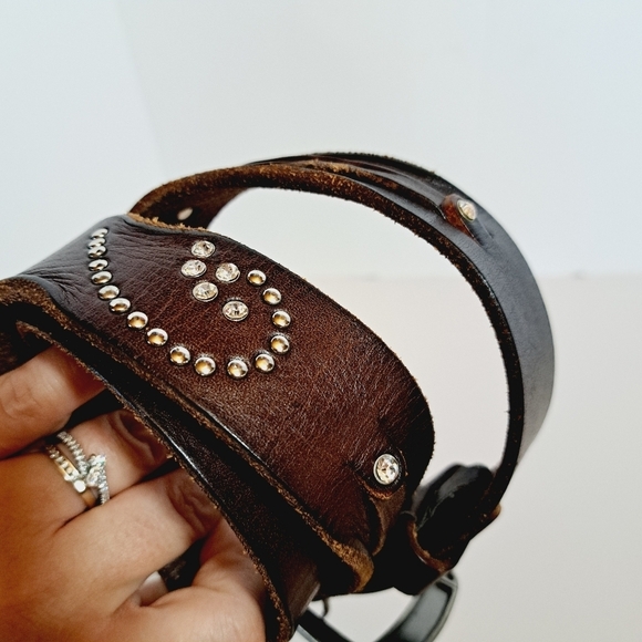 Brown Leather Studded Rhinestone Western Belt‎ Size Small - Picture 2 of 9